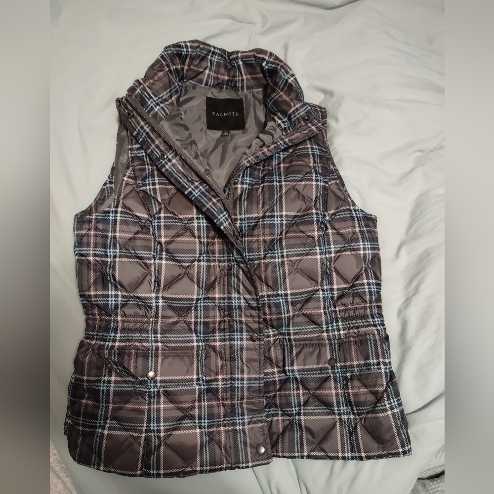 TALBOTS Quilted Plaid Down vest